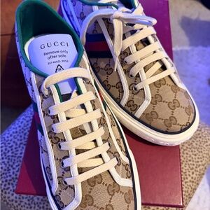 Gucci Beige and Red Stripe Sneakers